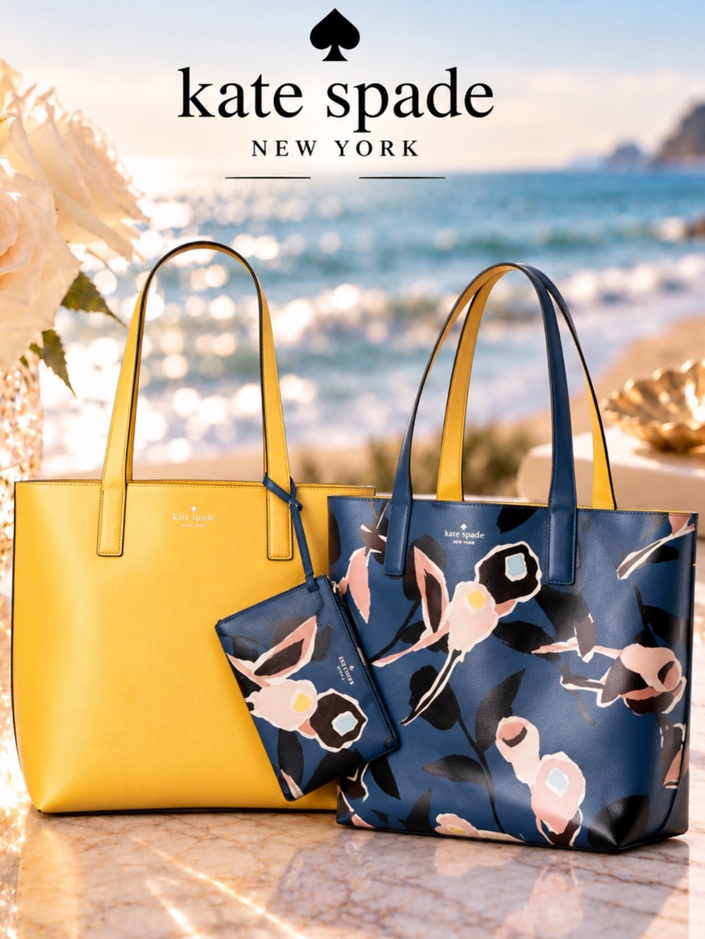 Kate Spade New York Arch Large Reversible Tote! 4 piece set! With dust bag
